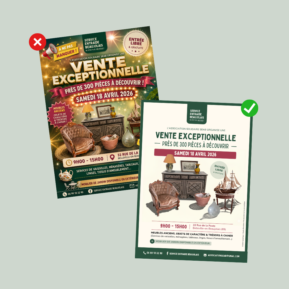 Comment créer un flyer efficace : comparaison entre un flyer peu efficace et un flyer optimisé.