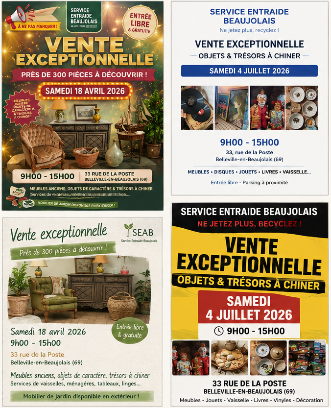 Exemple de flyers utilisant des styles graphiques différents sans identité visuelle cohérente.
